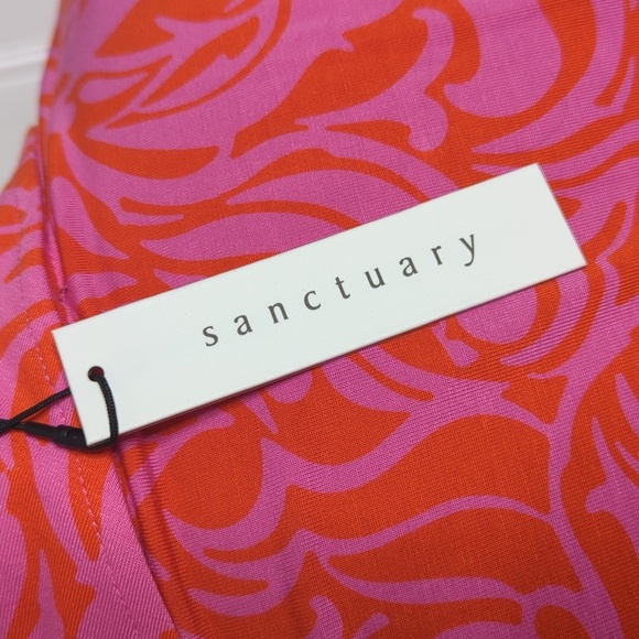 NEW Sanctuary Daydream Knit Stretch Button Front Shirt Dress Pink Orange Print L - Picture 9 of 13